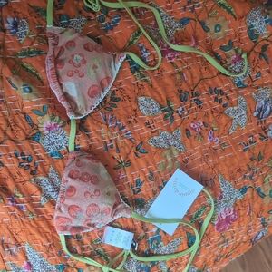 Floral Bikini Top with Green Straps